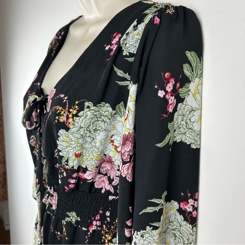 Maurices Dark Floral Babydoll Mini Dress sz XS Dark Romantic Fairy - Picture 5 of 13
